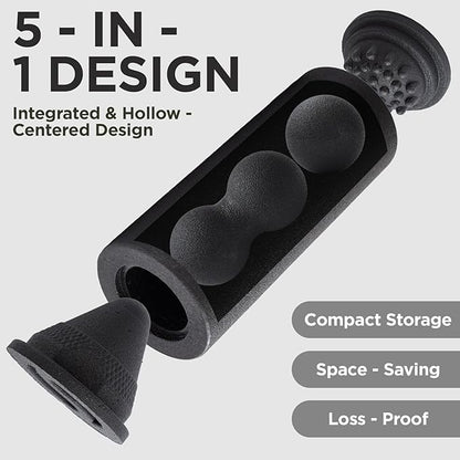 5 in 1 Foam Roller Set with Peanut Massage Ball, Curved Muscle Brush - Yoga Roller, Massage Ball, Trigger Point Triangle for Deep Tissue Relief (Black)