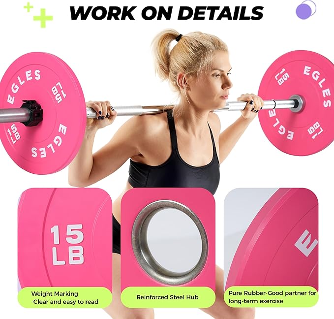 EGLES Vibrant Colorful Olympic Weight Plates, Rubber Barbell Plates, 2-inch Standard Virgin Rubber Bumper Plate 10 15 25 35 45LB for Home Gym Weightlifting, Strength Training, Fit Workouts