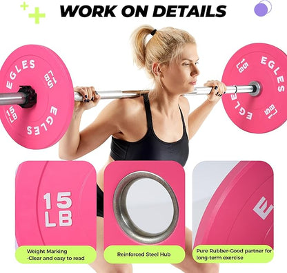 EGLES Vibrant Colorful Olympic Weight Plates, Rubber Barbell Plates, 2-inch Standard Virgin Rubber Bumper Plate 10 15 25 35 45LB for Home Gym Weightlifting, Strength Training, Fit Workouts