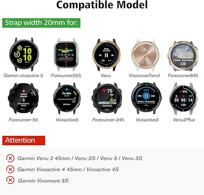 FINTIE Magnetic Braided Band Compatible with Garmin Vivoactive 5/6/Vivoactive 3, Garmin Venu/Venu Sq/Sq 2/Forerunner 55/165/645/245 Music, 20mm Stretchy Nylon Elastic Sport Strap (Smoke Violet)