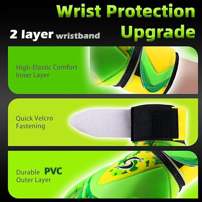 Sportout Kids Goalkeeper Gloves, Soccer Gloves with Double Wrist Protection and Non-Slip Wear Resistant Latex Material to Give Protection to Prevent Injuries