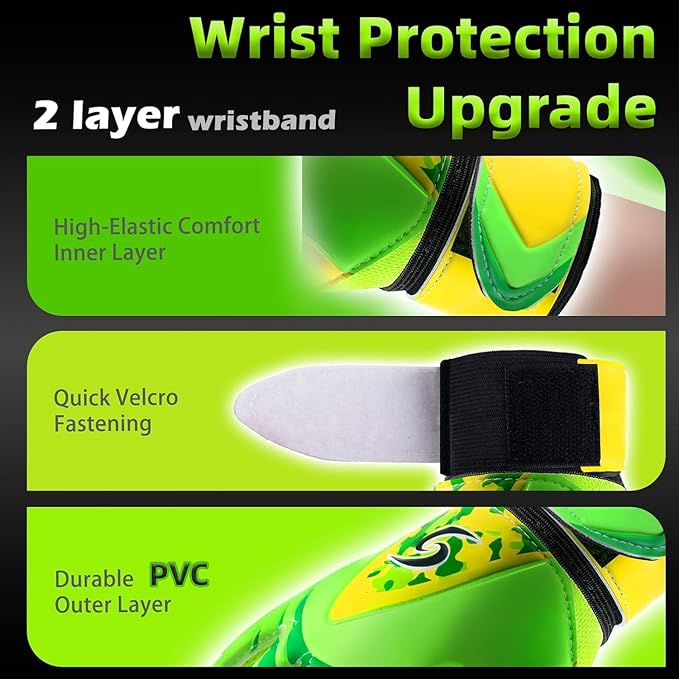 Sportout Kids Goalkeeper Gloves, Soccer Gloves with Double Wrist Protection and Non-Slip Wear Resistant Latex Material to Give Protection to Prevent Injuries