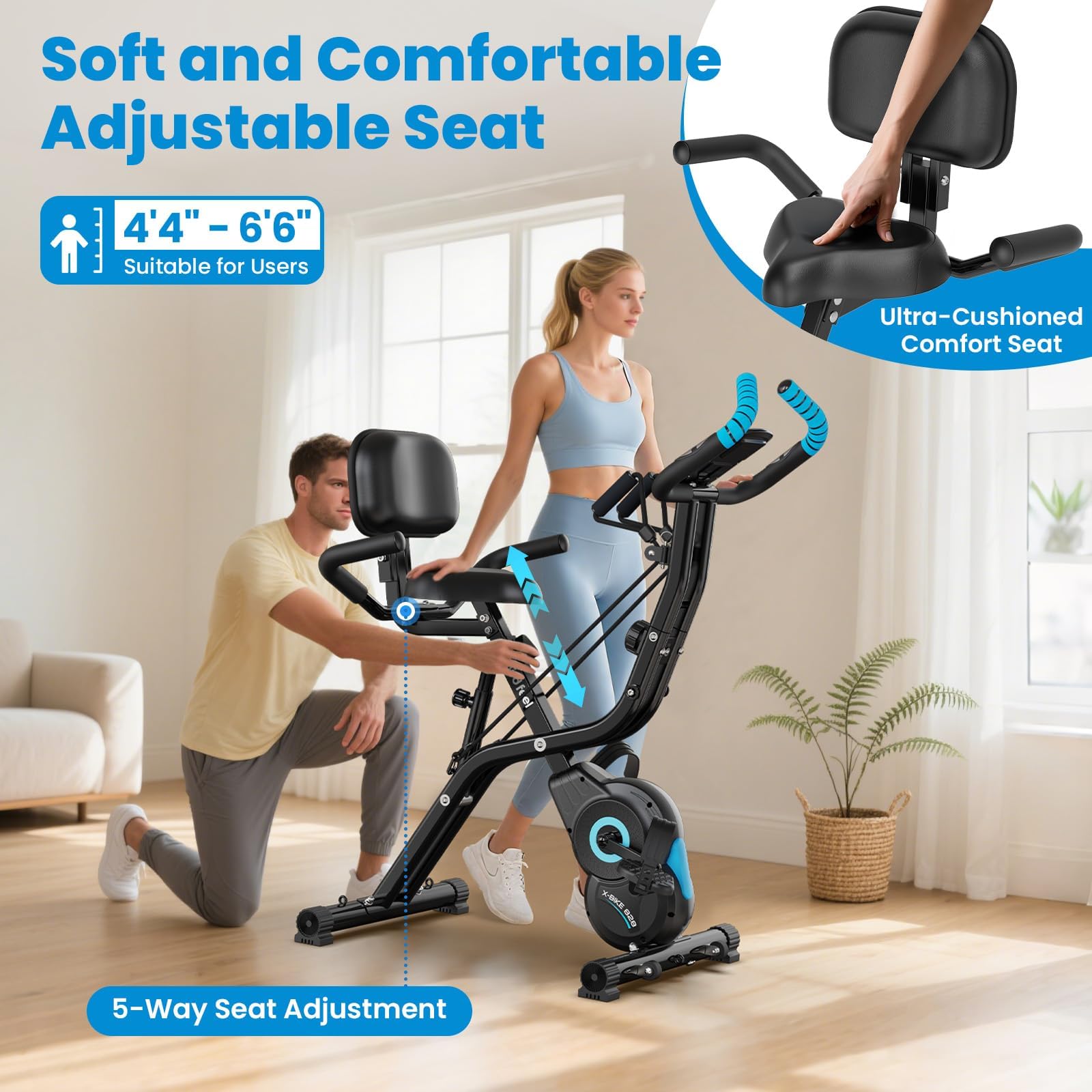 Foldable Exercise Bike, 8-Level Magnetic Stationary Bike for Home Gym