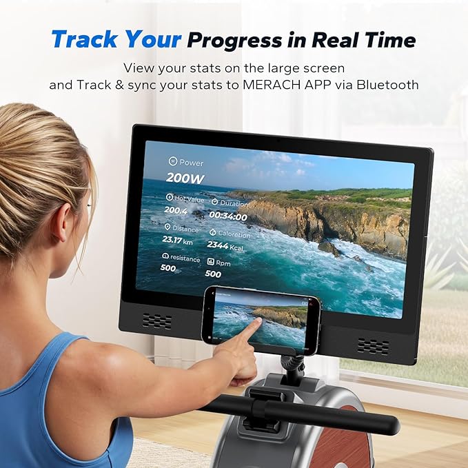 MERACH Rowing Machines for Home, Magnetic Rowing Machine with 16 Levels, Rower Machine of Quiet Resistance, Dual Slide Rail with Max 350lbs Weight Capacity, App Compatible