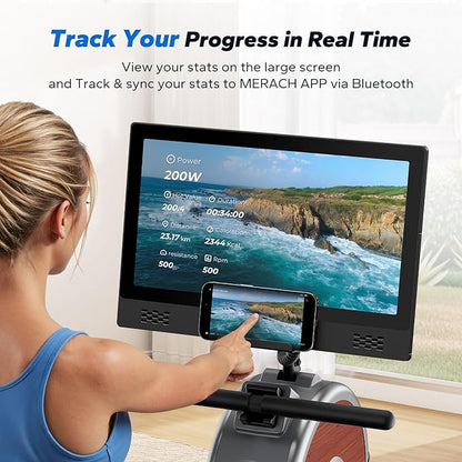 MERACH Rowing Machines for Home, Magnetic Rowing Machine with 16 Levels, Rower Machine of Quiet Resistance, Dual Slide Rail with Max 350lbs Weight Capacity, App Compatible