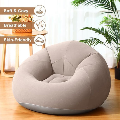 Realspring 6 Pcs Bean Bag Chairs for Adults Inflatable Chairs with Electric Air Pump,Blow up Couch Folding Portable Inflatable Couch Lazy Sofa for Reading Living Room Camping (Coffee)