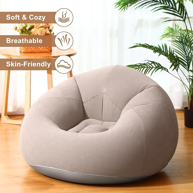 Realspring 6 Pcs Bean Bag Chairs for Adults Inflatable Chairs with Electric Air Pump,Blow up Couch Folding Portable Inflatable Couch Lazy Sofa for Reading Living Room Camping (Coffee,Blue,Red)