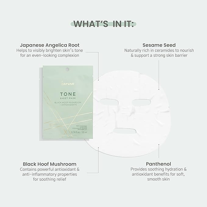 Karuna - TONE Facial Mask for Well-Toned, Moisturized & Balanced Skin, Age-Defying Facial Skin Care Products, Hydrating Face Masks with Black Hoof Mushroom & Antioxidants, 0.74 fl. oz./22 ml