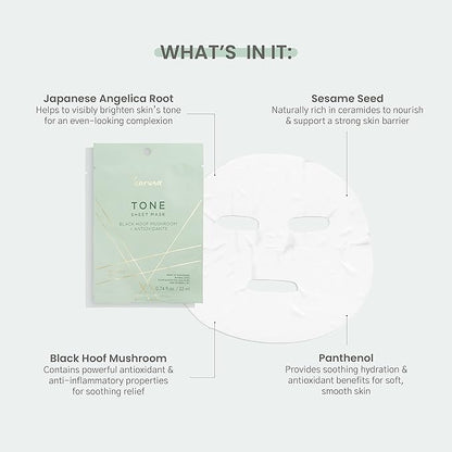 Karuna - TONE Facial Mask for Well-Toned, Moisturized & Balanced Skin, Age-Defying Facial Skin Care Products, Hydrating Face Masks with Black Hoof Mushroom & Antioxidants, 0.74 fl. oz./22 ml