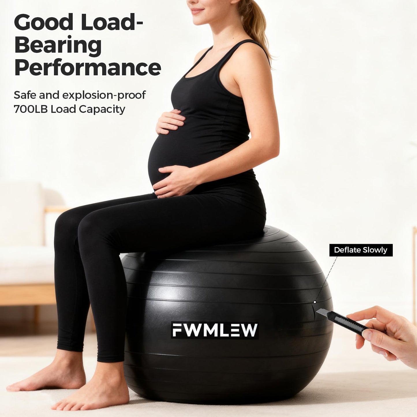 FWMLEW Extra Thick Exercise Yoga Ball, 5-Size Anti-Burst Heavy Duty Stability Gym Ball for Fitness