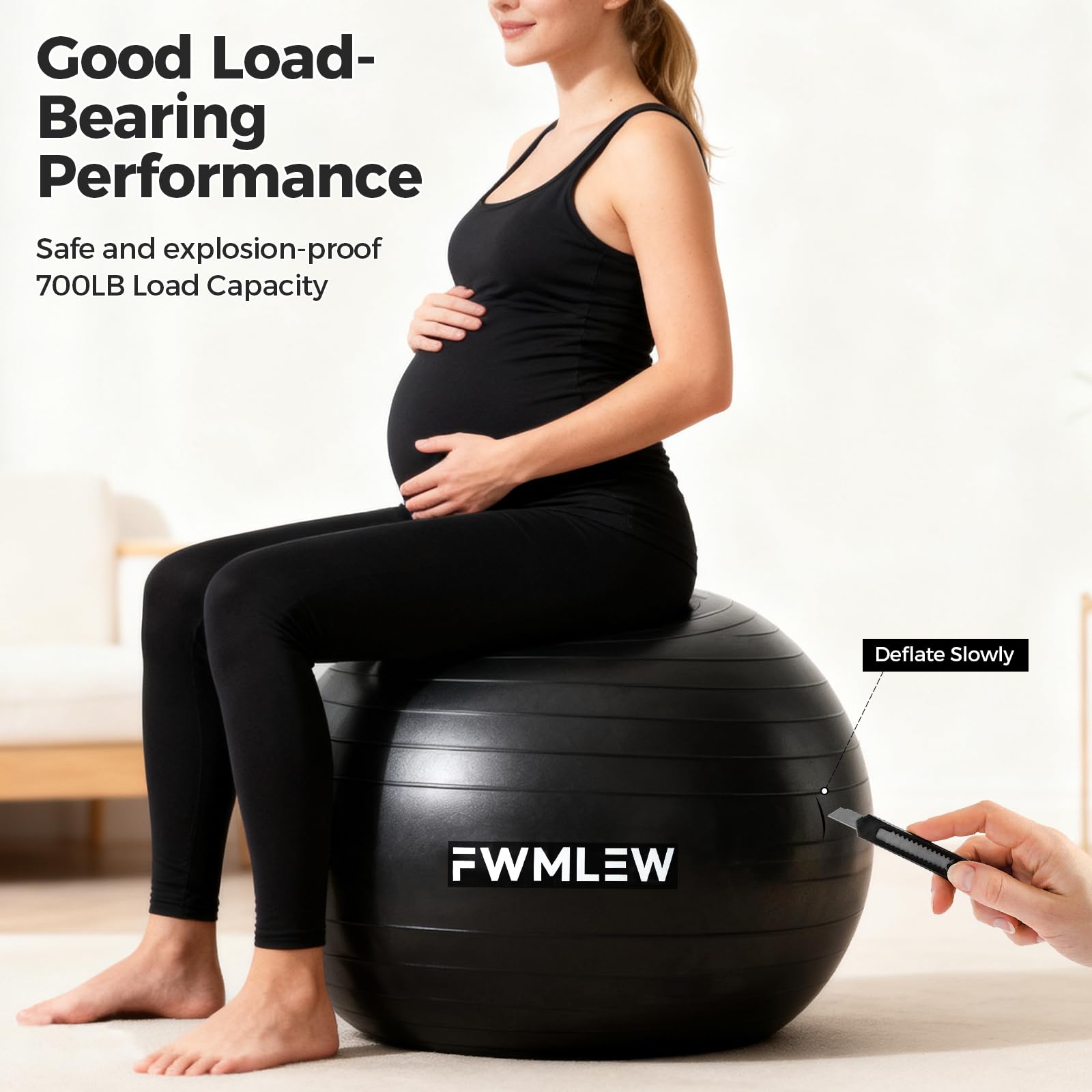 FWMLEW Extra Thick Exercise Yoga Ball, 5-Size Anti-Burst Heavy Duty Stability Gym Ball for Fitness