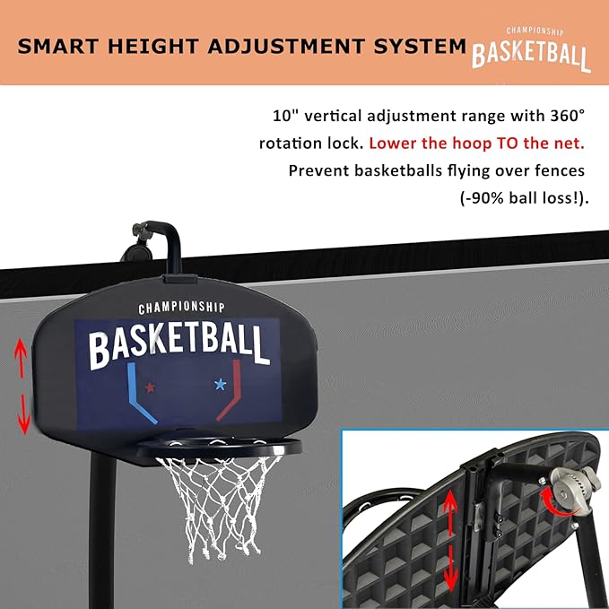 Trampoline Basketball Hoop Attachment, with 3 Mini Balls and Air Pump, Fits All Trampoline Models, Universal Accessories of All Ages, Height and Angle Adjustable