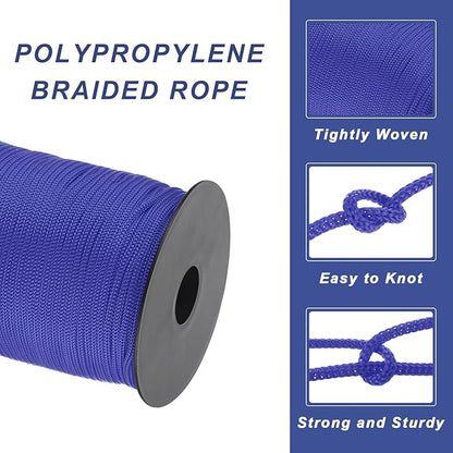 MECCANIXITY 1/8 Inch Polypropylene Rope Braided Ropes, 328ft Nylon Rope Hollow Utility Cord for Clothesline, Camping, Hiking, Outdoor, Dark Blue