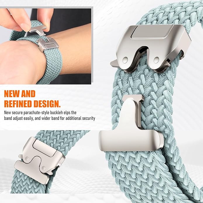 Braided Stretchy Band for Fitbit Versa 4/Versa 3/Sense 2/Sense Watch Band Women Men,Parachute-style Buckle Nylon Sport Wristband Soft Fabric Elastic Loop Strap Accessories for Versa 4/3