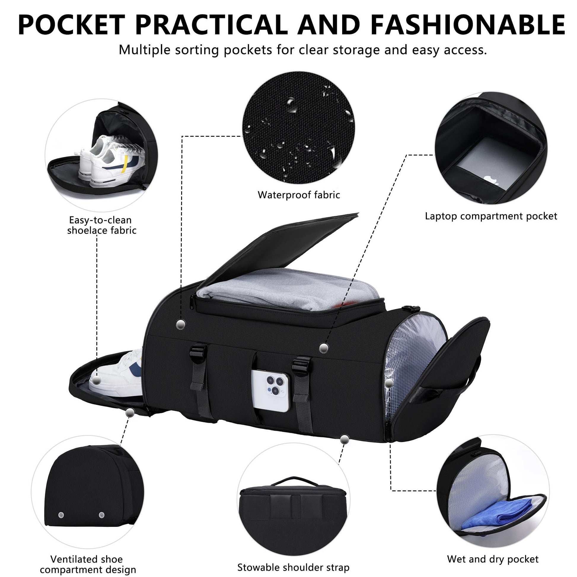 MIYCOO Gym Bag with Shoes Compartment, Duffle Bag, Backpack with Wet Pocket