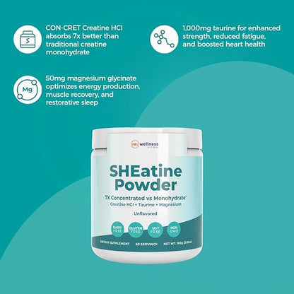 Reignite Wellness by JJ Virgin | SHEatine Powder | Creatine Trifecta for Powerful Aging | Creatine HCL, Taurine & Magnesium Glycinate | Unflavored 60 Servings