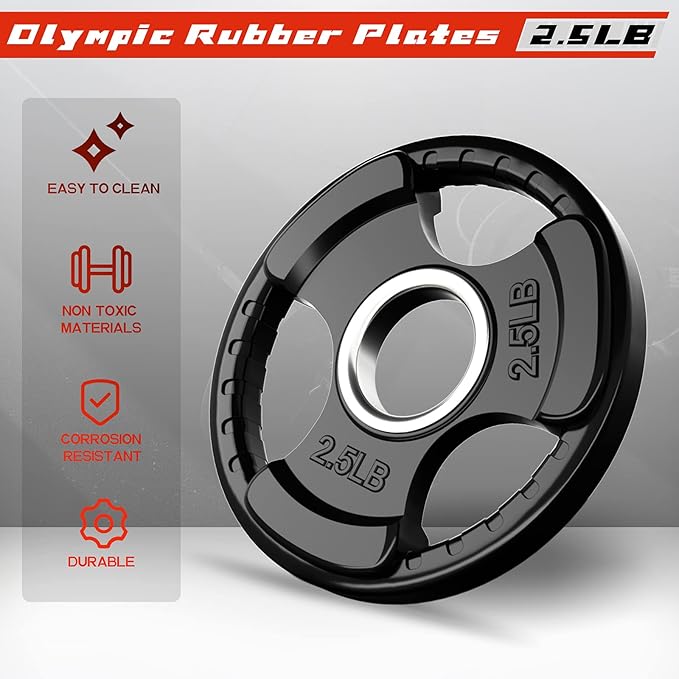 RitFit Olympic Rubber Grip Plates for Barbell, 2-Inch Weight Plates for Weightlifting and Strength Training in Home & Gym, Single, Pair and Sets(2.5/5/10/25/35/45 LB)