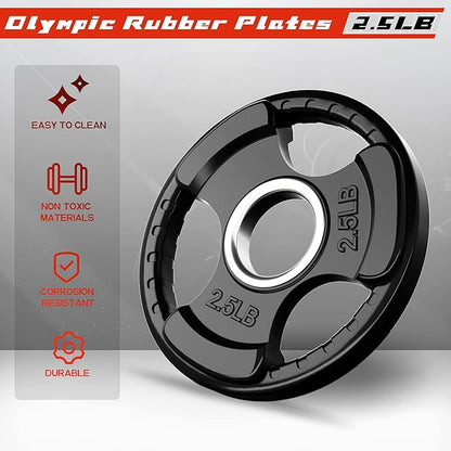 RitFit Olympic Rubber Grip Plates for Barbell, 2-Inch Weight Plates for Weightlifting and Strength Training in Home & Gym, Single, Pair and Sets(2.5/5/10/25/35/45 LB)