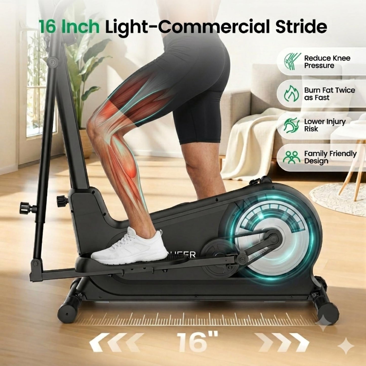 ANCHEER Elliptical Exercise Machine for Home, Foldable Magnetic Elliptical Trainer with 16" Stride