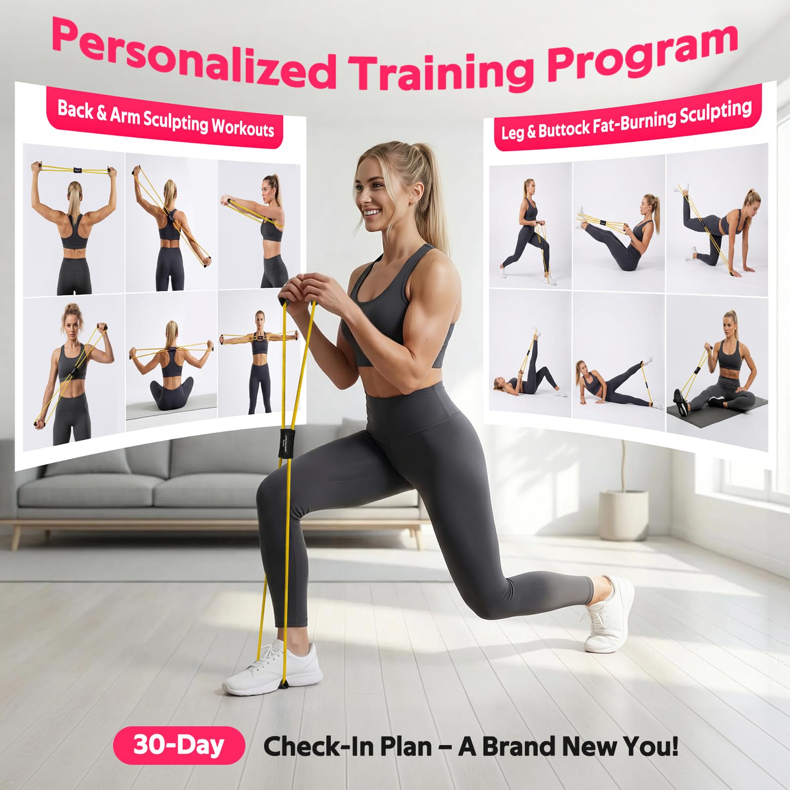 RENRANRING Figure 8 Fitness Resistance Bands with Handles - Exercise Tube Band Set of 3 for Arm and