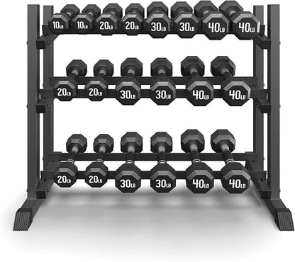3-Tier Dumbbell Rack Stand Only, 1200LB Capacity Jusgym Adjustable Weight Rack for Home Gym, Heavy-Duty Weight Stand for Dumbbells Kettlebells