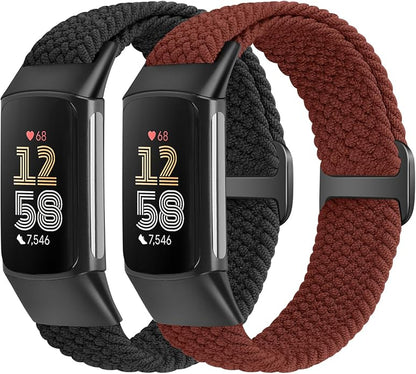 Elastic Braided Bands Compatible with Fitbit Charge 5/Fitbit Charge 6 for Women Men, Breathable Adjustable Stretchy Nylon Loop Sport Replacement Wristbands for Fitbit Charge 6 Charge 5 Straps