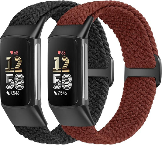Elastic Braided Bands Compatible with Fitbit Charge 5/Fitbit Charge 6 for Women Men, Breathable Adjustable Stretchy Nylon Loop Sport Replacement Wristbands for Fitbit Charge 6 Charge 5 Straps