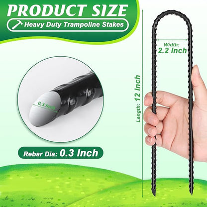 Gtongoko Trampolines Wind Stakes 16 Pack 12 Inch, 0.3 Inch Thick Heavy Duty U Shaped Rebar Tent Stakes Ground Anchors Galvanized Steel Safety Trampoline Anchors for Camping Tents, Soccer Goals