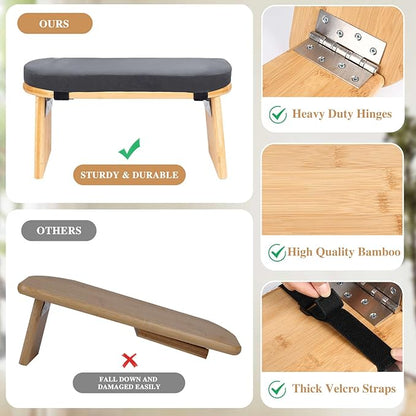 Meditation Bench with Cushion Foldable Ergonomic Bamboo Kneeling Stool Seiza Bench Wooden Meditation Stool Chair Zen Lotus Yoga Stool Floor Sitting Prayer Bench Removable Pillow