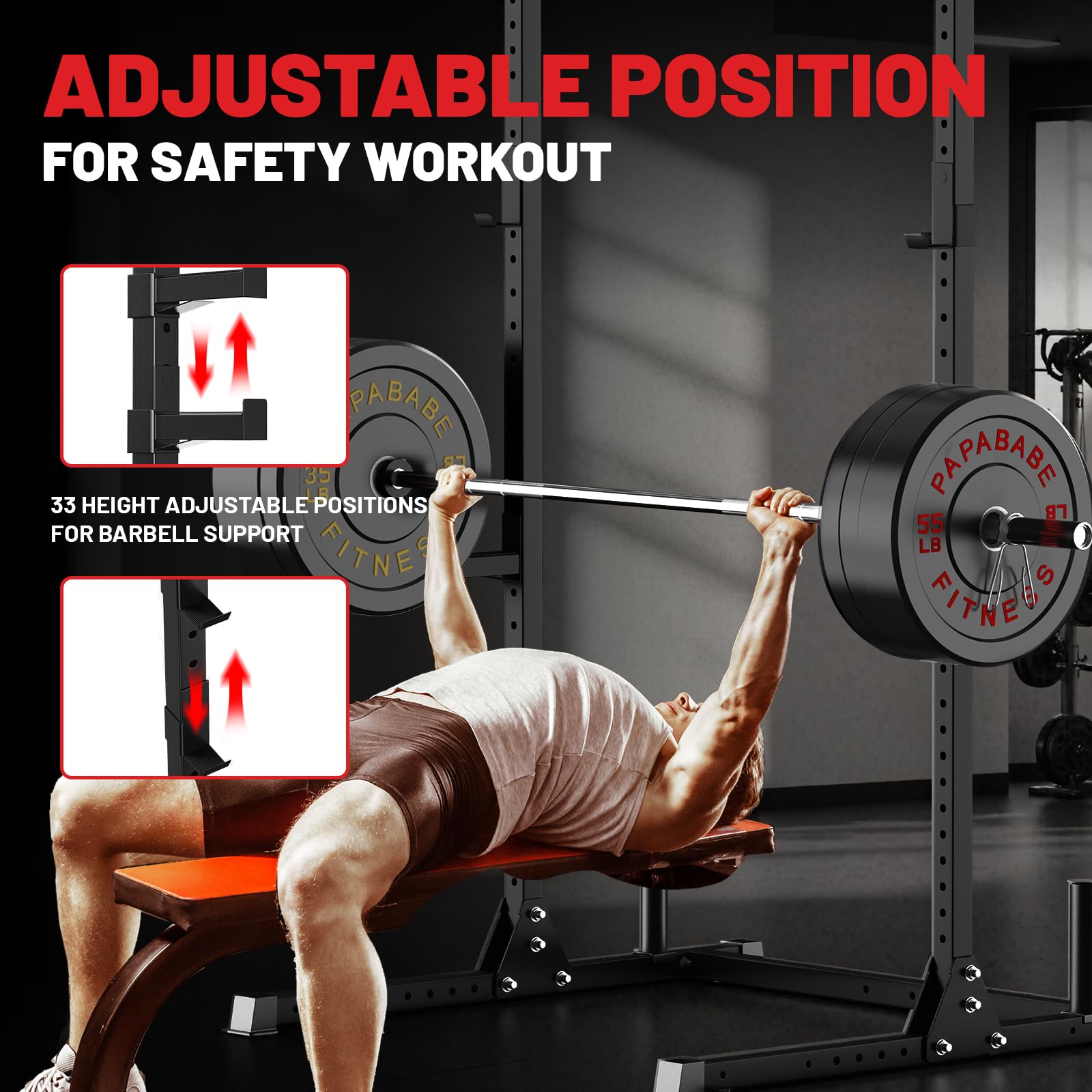 800LB Capacity Squat Rack with Pull Up Bar, Adjustable Power Cage, Home Gym