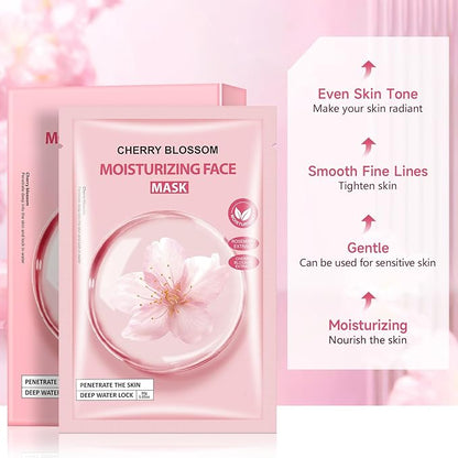 5 Pack Sheets Face Masks Skincare For All Skin Types, Cherry Facial Sheet Masks, Hydrating Facial Sheets Mask for Firming, Sheet Mask with Cherry Blossom Face Mask for Glowing Skin
