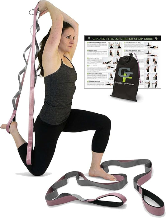 Gradient Fitness Stretching Strap for Physical Therapy, 12 Multi-Loop Stretch Strap 1.5" W x 8' L, Neoprene Handles, Physical Therapy Equipment, Yoga Straps for Stretching, Leg Stretcher.