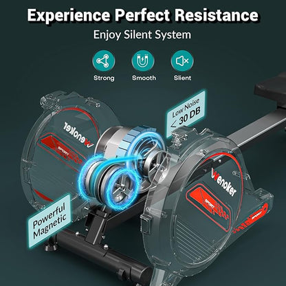 Rowing Machine, Magnetic Rowing Machine for Home, Upgraded 32-Levels Quiet Resistance with Smart Electronic Knob, 350 LBS Weight Capacity, Compact Rower Machine Easy Assembly, App Supported