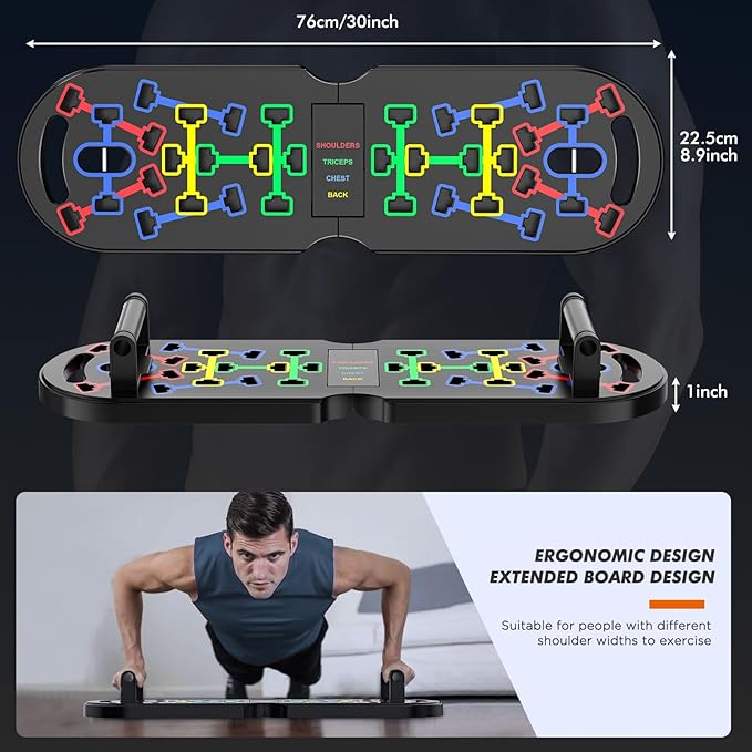 Portable Home Gym Workout Equipment, Push Up Board, Pilates Bar & Fitness Accessories with Resistance Bands for Upper Body Strength Training Full Body Workout at Home
