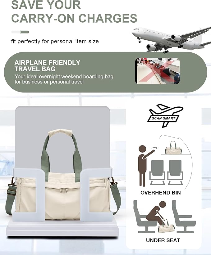 Gym Bag for Women Duffle Bag with Shoe Compartment Yoga Mat Bag Sports Workout Bag Weekend Overnight Bag, Beige Green