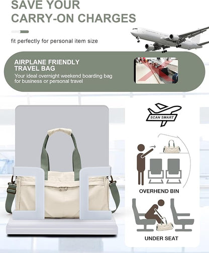 Gym Bag for Women Duffle Bag with Shoe Compartment Yoga Mat Bag Sports Workout Bag Weekend Overnight Bag, Beige Green