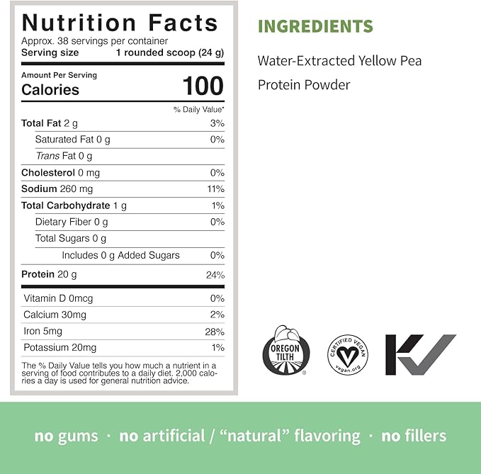 Sprout Living Organic Pea Protein Powder, Unflavored, 20 Grams of Plant Based Organic Protein Powder Without Artificial Sweeteners, Non Dairy, Non-GMO, Vegan, Gluten Free (2 Pound, 38 Servings)