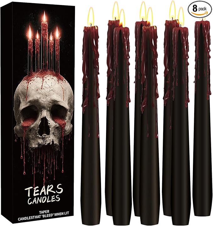 8 Pack Halloween Bleeding Candles, Black Vampire Tears Taper Candles Spooky Blood Drip Candles Set for Halloween Party Gothic Home Vampire Theme Rituals Decoration