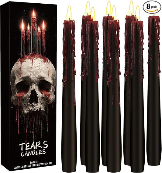 8 Pack Halloween Bleeding Candles, Black Vampire Tears Taper Candles Spooky Blood Drip Candles Set for Halloween Party Gothic Home Vampire Theme Rituals Decoration