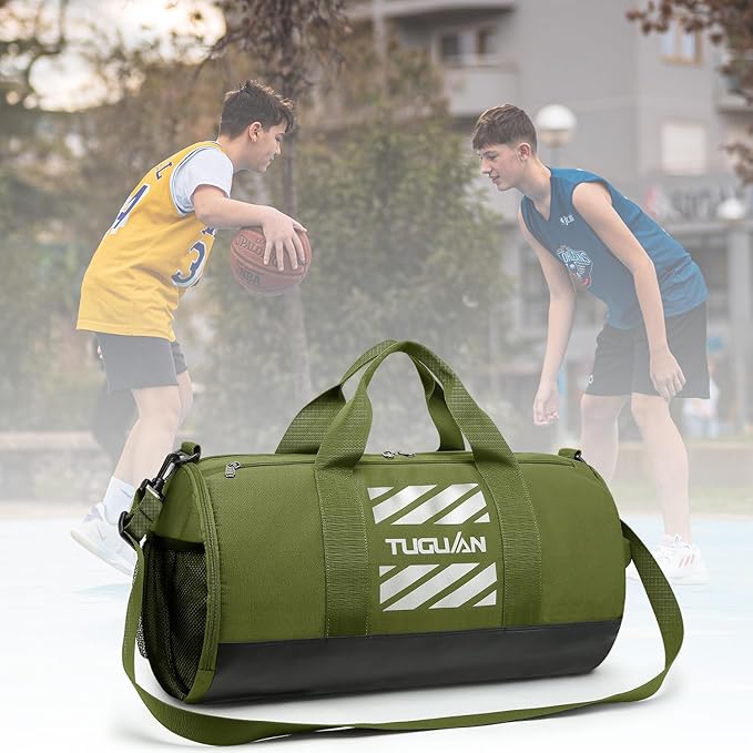 TUGUAN Basketball Gym Bags for Men Women Small Travel Duffle Bag with Wet Pocket & Shoes Compartment Overnight Weekender Duffel Bag Sports Gym Tote bag Man 40L, Green