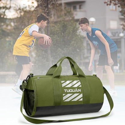 TUGUAN Basketball Gym Bags for Men Women Small Travel Duffle Bag with Wet Pocket & Shoes Compartment Overnight Weekender Duffel Bag Sports Gym Tote bag Man 40L, Green