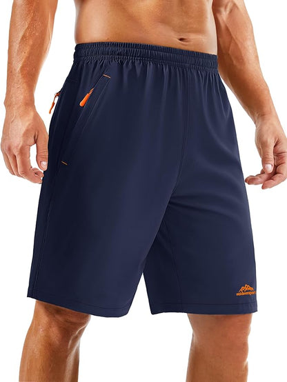 TACVASEN Men's Running Athletic Shorts 9" Quick Dry Workout Gym Shorts Lightweight Summer Shorts 3 Zipper Pockets