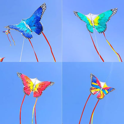 Simxkai Butterfly Kite for Kids & Adults, Easy to Fly Blue Big Kite for Beginners, Line Handle Included (1Pack 2Pack)