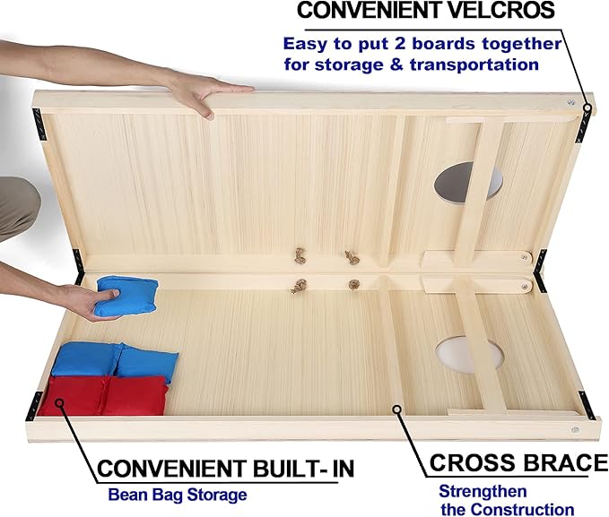 Solid Wood Vintage Cornhole Game Set, Two 4'x2'Cornhole Boards, 8 Cornhole Bags for Indoor and Outdoor Toss Games Competitions, Tournaments