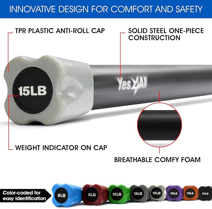 Yes4All Total Body Workout Weighted Bar, Resistance Band Bar, Racks for Strength Training, Exercise Bar for Yoga in Home and Gym - Single/Combo