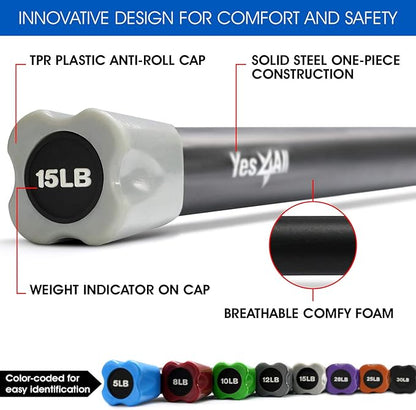 Yes4All Total Body Workout Weighted Bar, Resistance Band Bar, Racks for Strength Training, Exercise Bar for Yoga in Home and Gym - Single/Combo