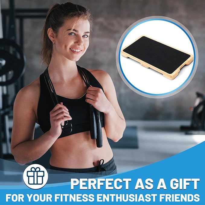 Leinuosen Resistance Band Workout Footplate Wood Fitness Board, Exercise Platform with Non-Slip Surface for Band Training Stretching, Strength, Flexibility and Balance for Total Body Home Gym