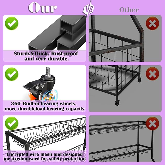 Sports Equipment Organizer, Outdoor Toy Storage - Garage Storage with 2 Side Racks & Removable Baskets, Heavy-Duty Garage Organization Ball Cart with Wheels for Sports
