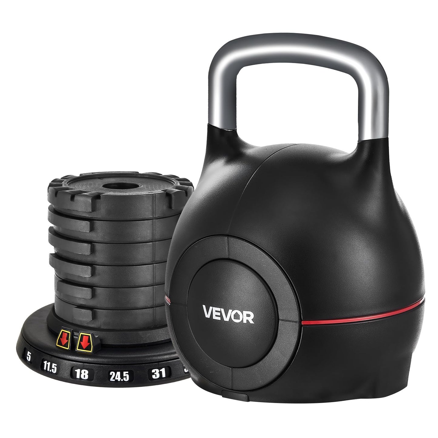 VEVOR Kettlebell, Adjustable Kettlebell with 7 Weight Levels (5, 11.5, 18, 24.5, 31, 37.5, 44 lbs)