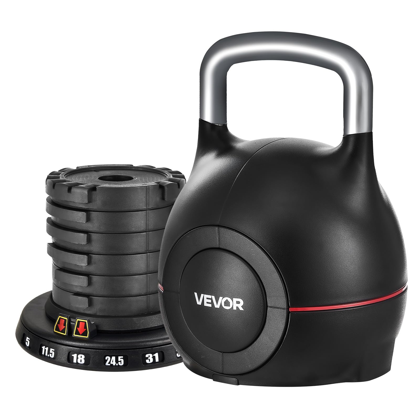 VEVOR Kettlebell, Adjustable Kettlebell with 7 Weight Levels (5, 11.5, 18, 24.5, 31, 37.5, 44 lbs)